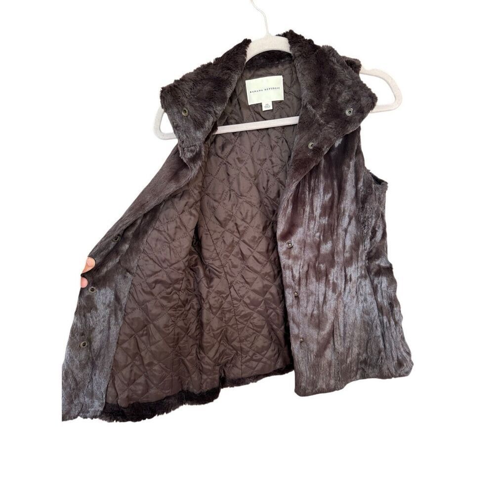 Banana Republic Womens Brown Faux Fur Shell Snap Button Quilted Lining Vest XS